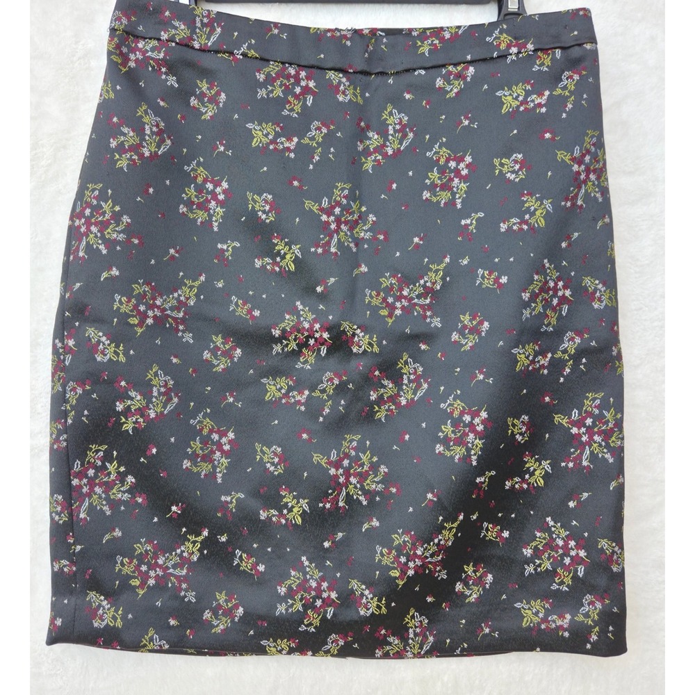 LOFT Outlet Womens Floral Pencil Skirt 8 Black Satin Finish NWT